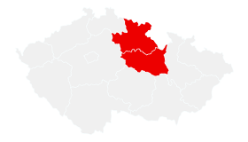 Mapa ČR s vyznačenými kraji: Královéhradecký, Pardubický. Vytvořeno pomocí mapchart.net