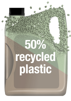 Vizualizace produktu s textem: 50 % recyklovaného plastu