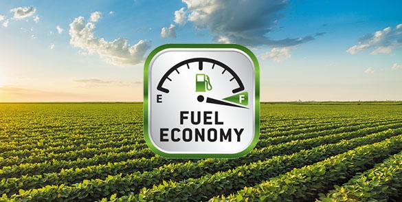 Logo Fuel Economy na pozadí zeleného pole a oblohy