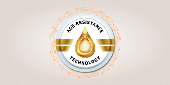 Logo technologie Age-Resistance na oranžovém pozadí